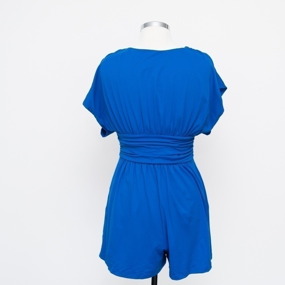 Susana Monaco Gathered V-Neck Stretch Romper | Sapphire Blue | L | NWT - Picture 7 of 12